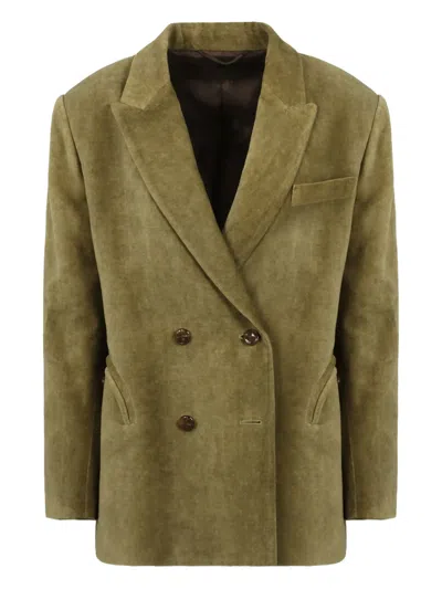 Blazé Milano Velvet Double-breasted Blazer In Green