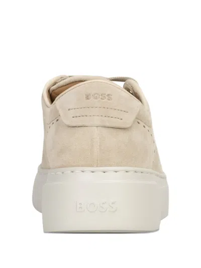 Hugo Boss Gary Suede Platform Sneakers In Neutral