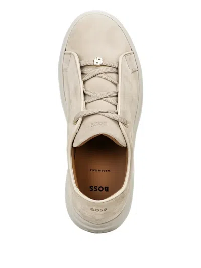 Hugo Boss Gary Suede Platform Sneakers In Neutral