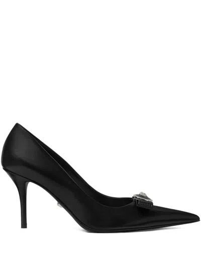 Versace 85mm Gianni Ribbon Leather Pumps In Black