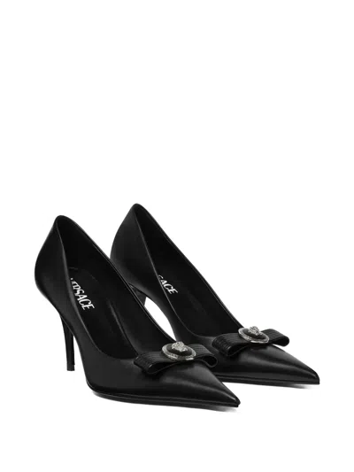 Versace 85mm Gianni Ribbon Leather Pumps In Black