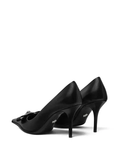Versace 85mm Gianni Ribbon Leather Pumps In Black