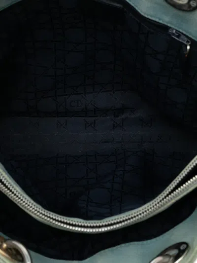 Pre-owned Dior 1999 Large Denim Cannage Acrylic Handles Lady  Satchel In Blue