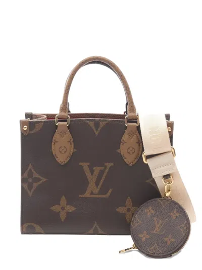 Pre-owned Louis Vuitton 2021-2025 Monogram Giant Onthego Pm Satchel In Brown