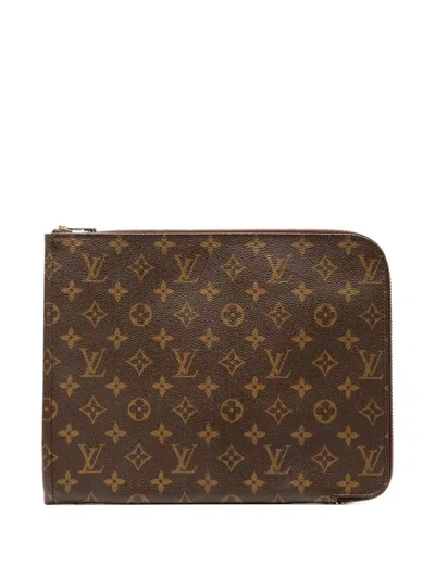 Pre-owned Louis Vuitton 1985 Monogram Poche Documents Portfolio 30 Clutch Bag In Brown