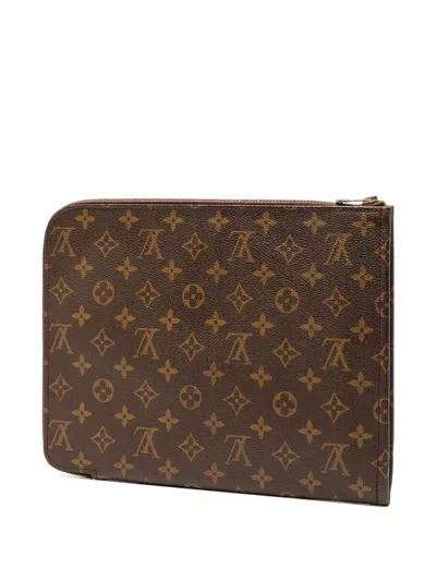 Pre-owned Louis Vuitton 1985 Monogram Poche Documents Portfolio 30 Clutch Bag In Brown