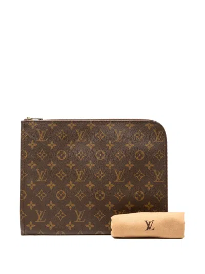 Pre-owned Louis Vuitton 1985 Monogram Poche Documents Portfolio 30 Clutch Bag In Brown