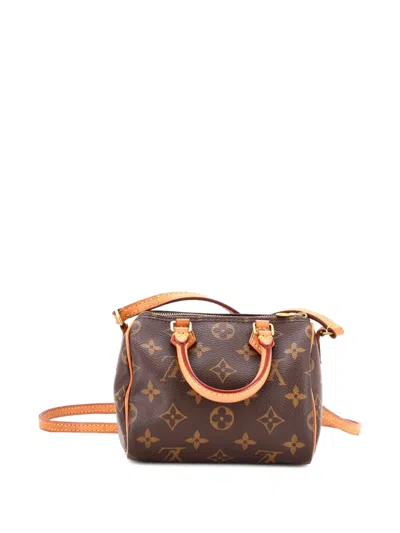 Pre-owned Louis Vuitton Speedy Bandouliere Bag Monogram Canvas Nano Crossbody Bag In Brown
