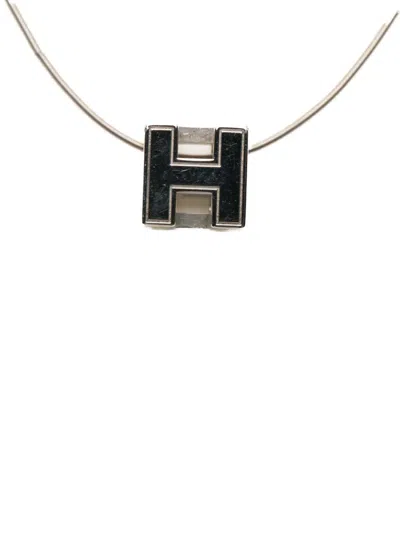 Pre-owned Hermes 2000-2020 Palladium Plated Enamel Cage Dh Cube Necklace Costume Necklace In White
