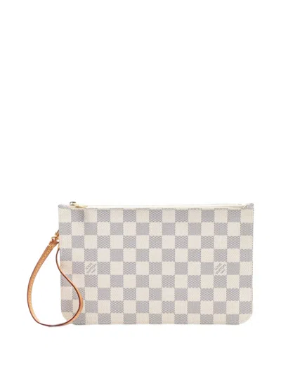 Pre-owned Louis Vuitton 2014 Damier Azur Neverfull Mm Pouch In White