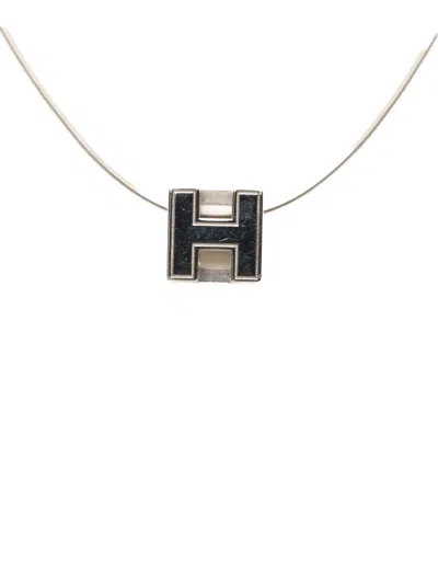 Pre-owned Hermes 2000-2020 Palladium Plated Enamel Cage Dh Cube Necklace Costume Necklace In White
