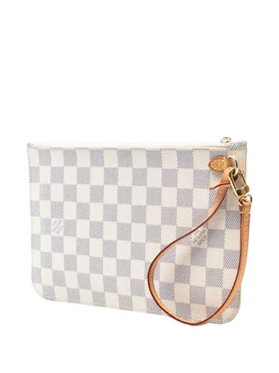 Pre-owned Louis Vuitton 2014 Damier Azur Neverfull Mm Pouch In White