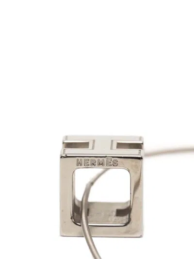 Pre-owned Hermes 2000-2020 Palladium Plated Enamel Cage Dh Cube Necklace Costume Necklace In White