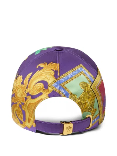 Versace Printed Twill Baseball Cap In Purple