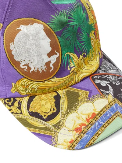 Versace Printed Twill Baseball Cap In Purple