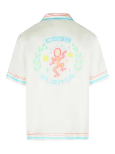 Casablanca Silk Shirt Short Sleeves Graphic Print Pocket In White