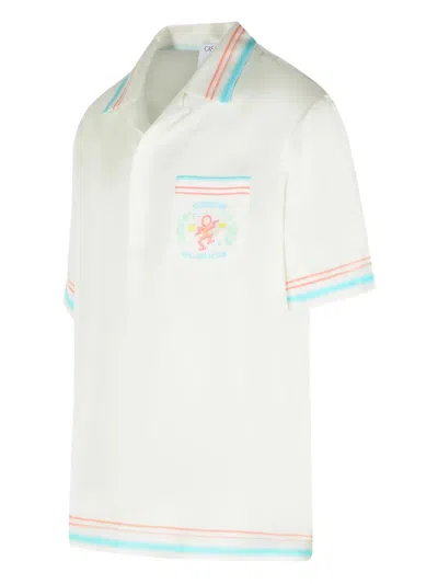 Casablanca Silk Shirt Short Sleeves Graphic Print Pocket In White