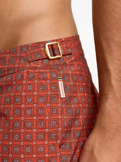 Orlebar Brown Bulldog Geometric-print Buckle-detail Swim Shorts In Red