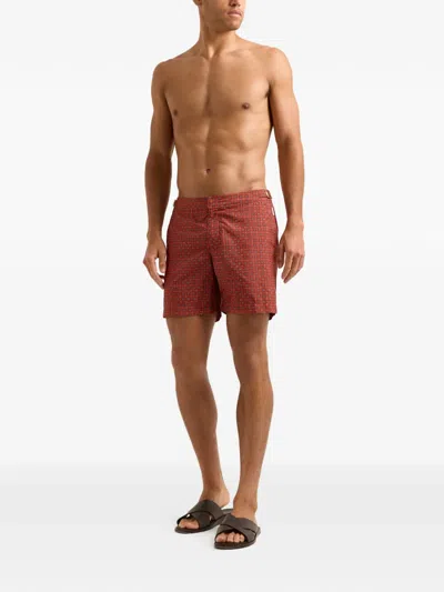 Orlebar Brown Bulldog Geometric-print Buckle-detail Swim Shorts In Red