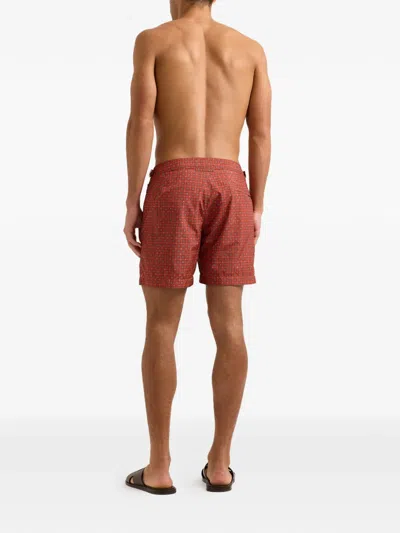 Orlebar Brown Bulldog Geometric-print Buckle-detail Swim Shorts In Red