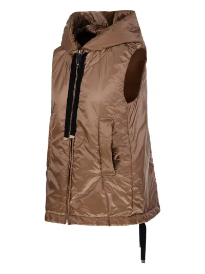 Max Mara Hooded Zip-up Gilet In Brown