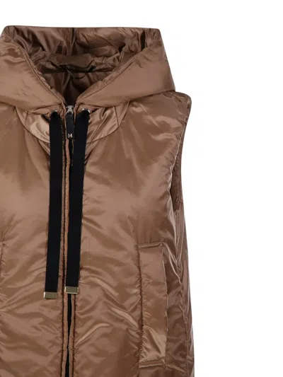 Max Mara Hooded Zip-up Gilet In Brown