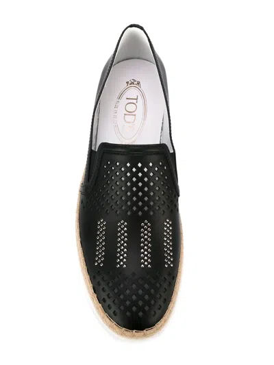Tod's Fringed Slip On Espadrilles In Black