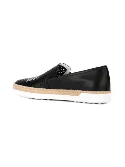 Tod's Fringed Slip On Espadrilles In Black