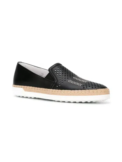 Tod's Fringed Slip On Espadrilles In Black
