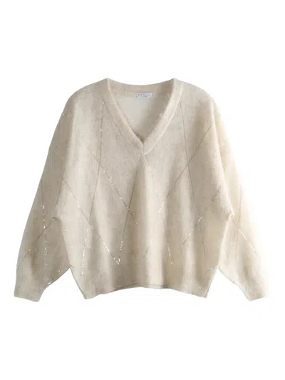 Brunello Cucinelli Sequin-embellished Brushed Knitted Sweater In Neutral