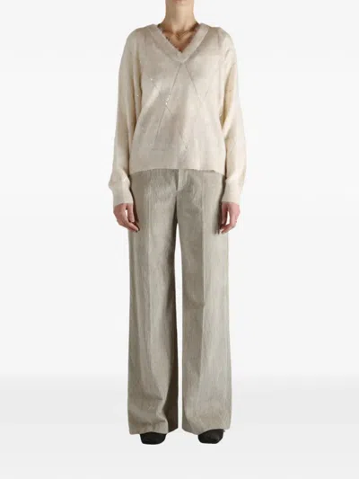 Brunello Cucinelli Sequin-embellished Brushed Knitted Sweater In Neutral