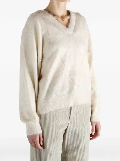 Brunello Cucinelli Sequin-embellished Brushed Knitted Sweater In Neutral