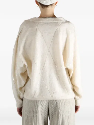 Brunello Cucinelli Sequin-embellished Brushed Knitted Sweater In Neutral