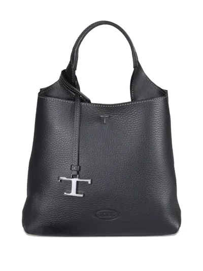 Tod's Logo-charm Leather Tote Bag In Black