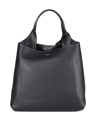 Tod's Logo-charm Leather Tote Bag In Black