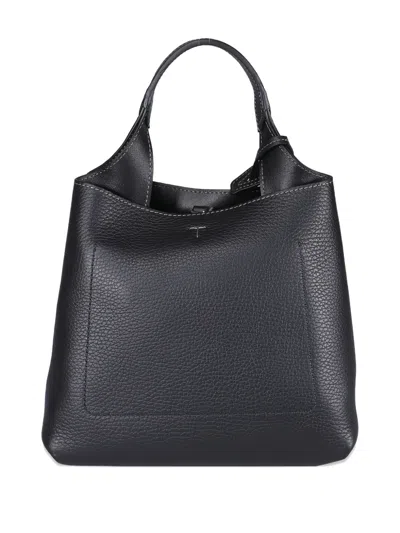 Tod's Logo-charm Leather Tote Bag In Black