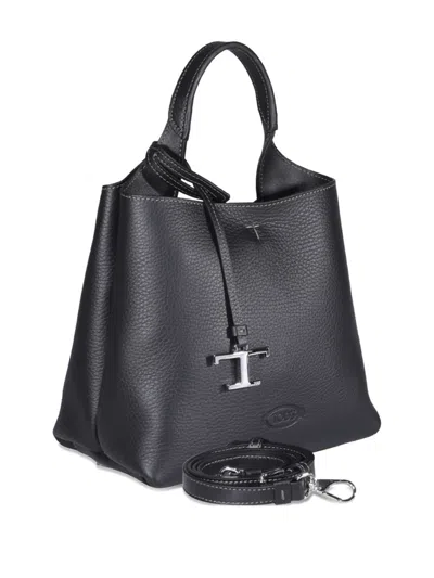 Tod's Logo-charm Leather Tote Bag In Black