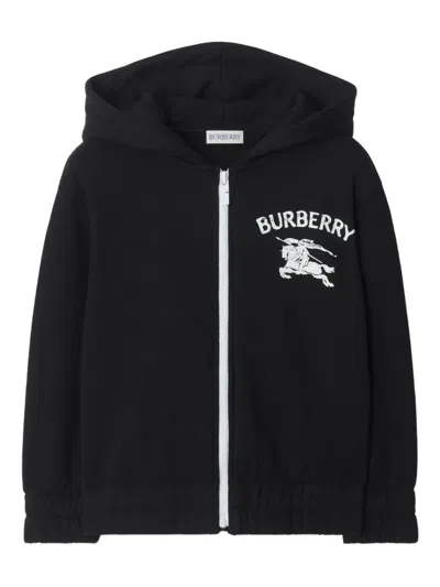 Burberry Kids Ekd Printed Zip-up Hoodie In Black