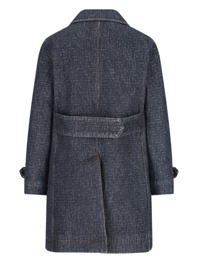Fendi Quilted Double-breasted Denim Coat In Blue