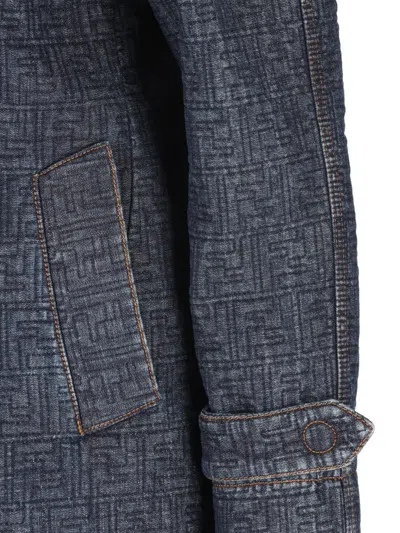 Fendi Quilted Double-breasted Denim Coat In Blue