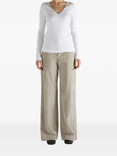 Brunello Cucinelli V-neck Long-sleeve T-shirt In White