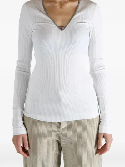 Brunello Cucinelli V-neck Long-sleeve T-shirt In White