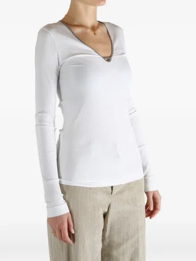 Brunello Cucinelli V-neck Long-sleeve T-shirt In White