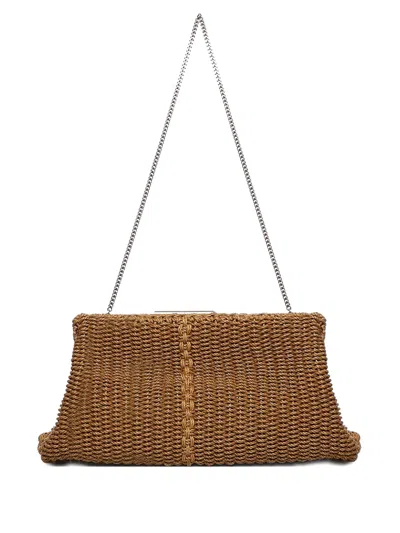 Saint Laurent Braided Chain Clutch Bag In Brown