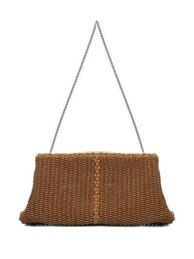 Saint Laurent Braided Chain Clutch Bag In Brown