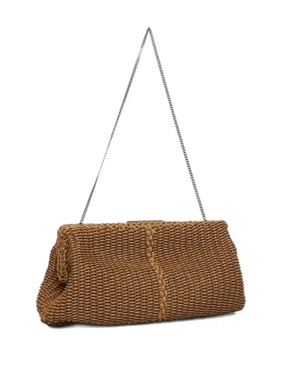 Saint Laurent Braided Chain Clutch Bag In Brown