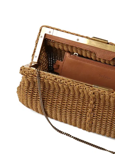 Saint Laurent Braided Chain Clutch Bag In Brown