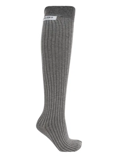 Attico Ribbed Knee-high Socks In Gray