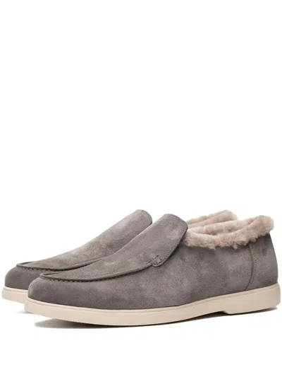 Poche Paris Shearling Trim Loafers In Gray