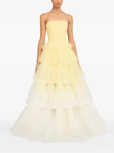 Jenny Packham Adore Tiered Bow Gown In Yellow